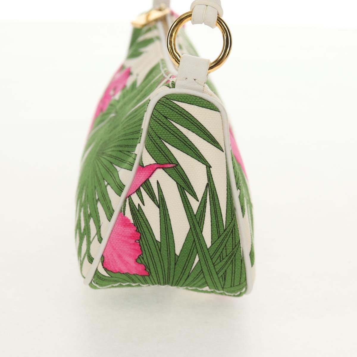 CELINE Accessory Pouch Canvas Green Gold Auth 153858V