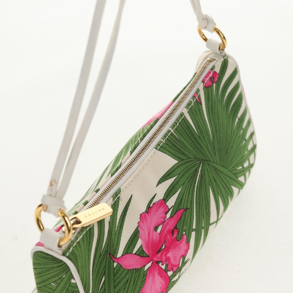 CELINE Accessory Pouch Canvas Green Gold Auth 153858V