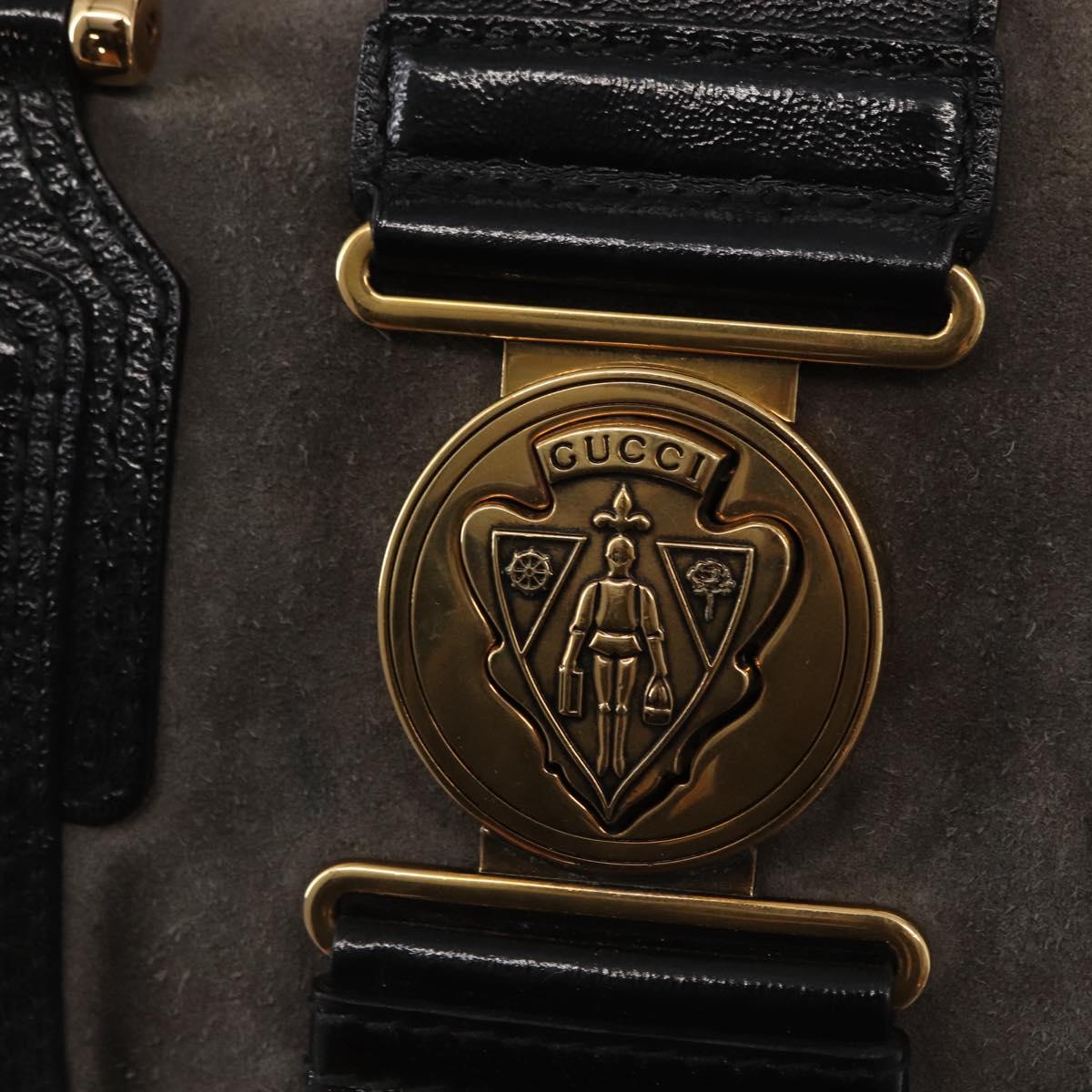 GUCCI Histeria Hand Bag Suede Black Gold 186235 Auth 153859