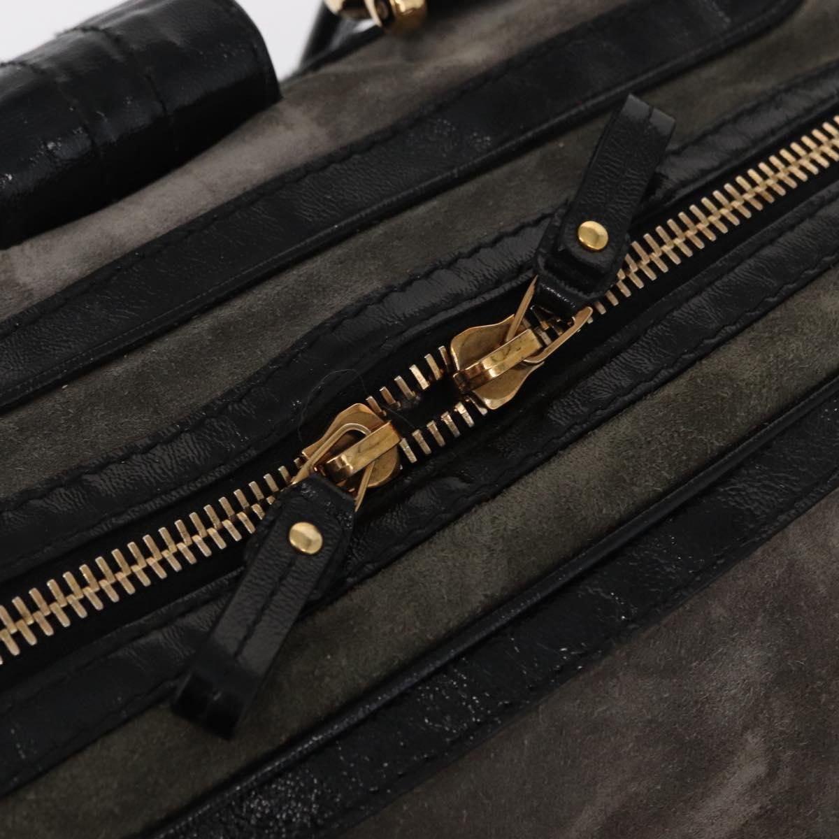 GUCCI Histeria Hand Bag Suede Black Gold 186235 Auth 153859