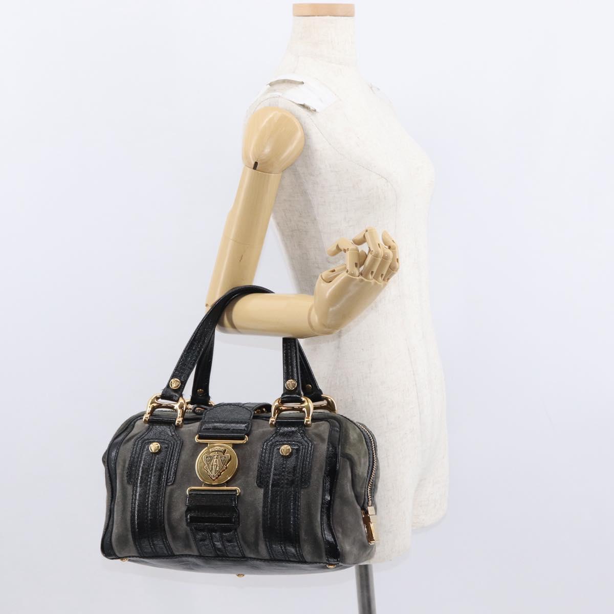 GUCCI Histeria Hand Bag Suede Black Gold 186235 Auth 153859