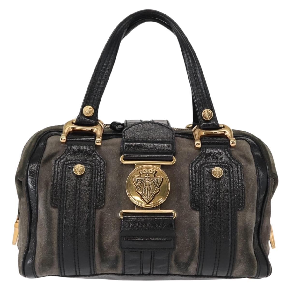 GUCCI Histeria Hand Bag Suede Black Gold 186235 Auth 153859