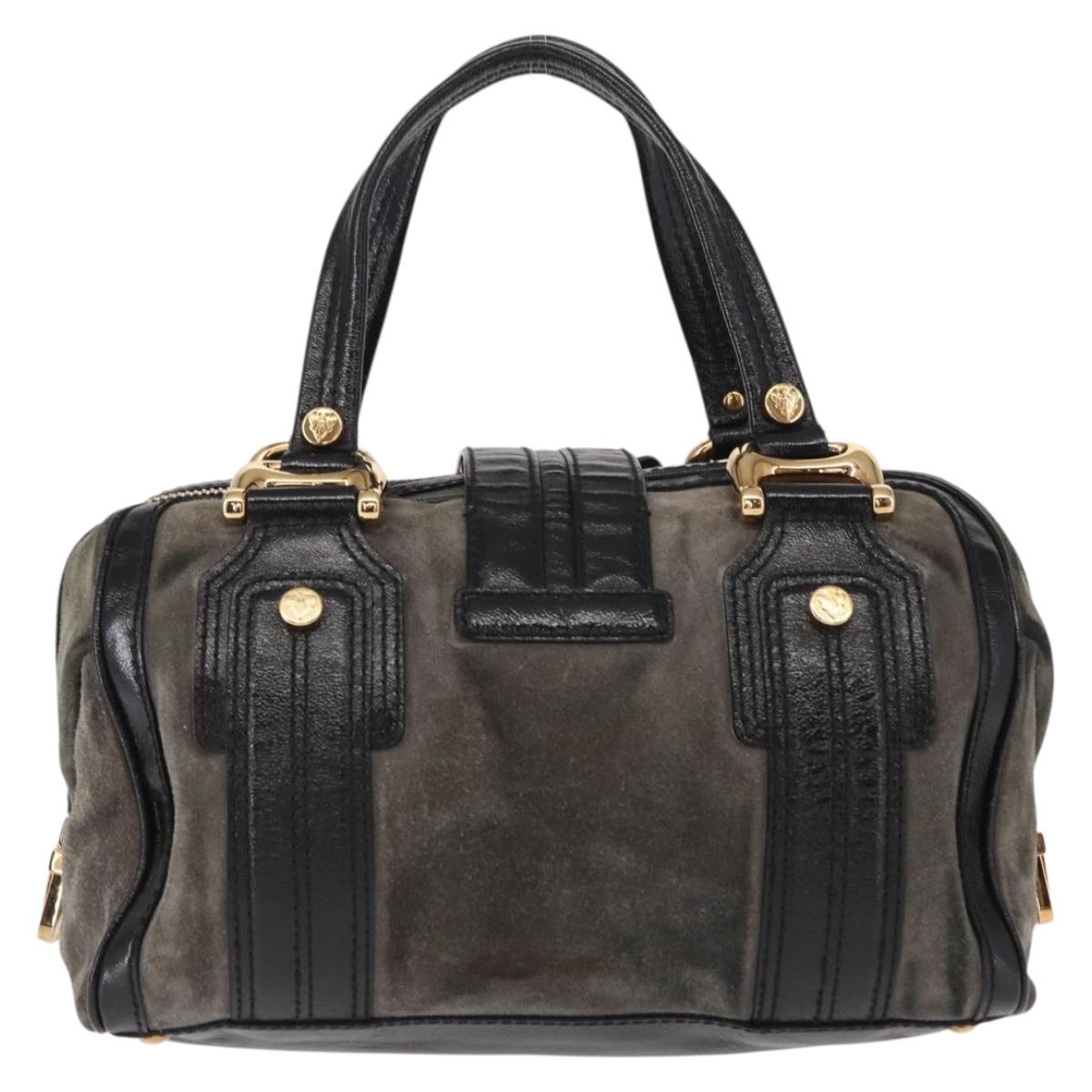 GUCCI Histeria Hand Bag Suede Black Gold 186235 Auth 153859