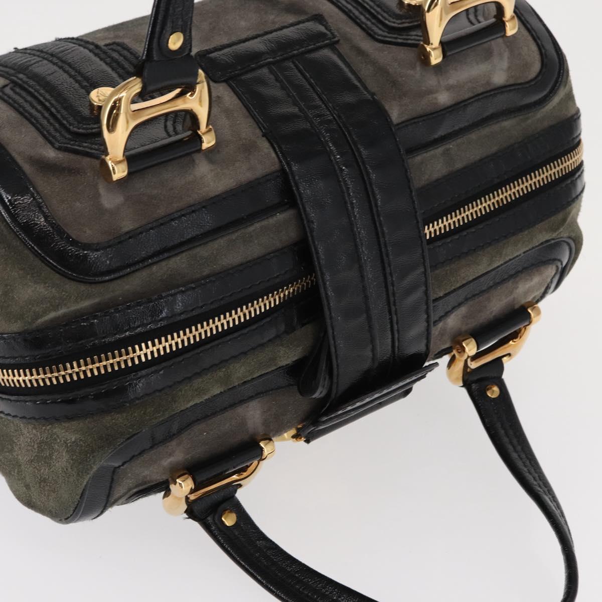 GUCCI Histeria Hand Bag Suede Black Gold 186235 Auth 153859