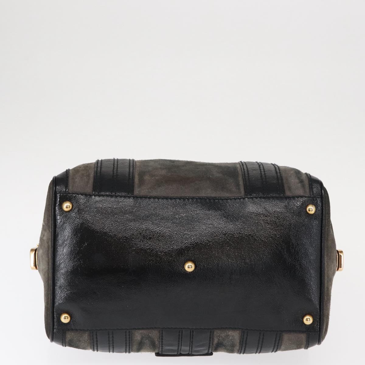 GUCCI Histeria Hand Bag Suede Black Gold 186235 Auth 153859