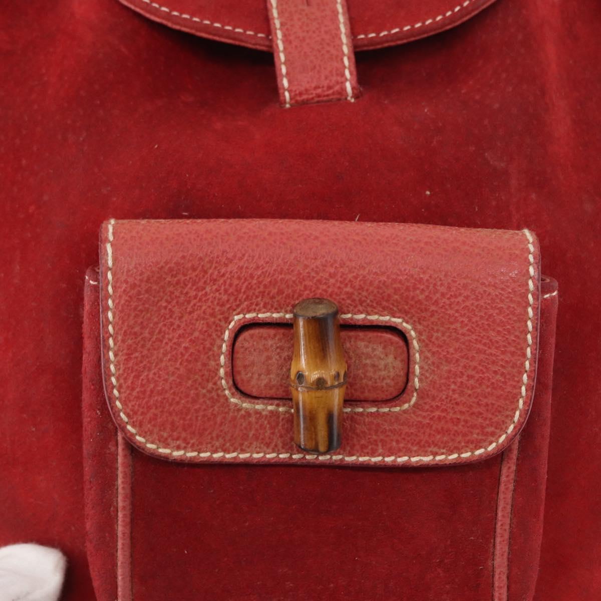 GUCCI Bamboo Backpack Leather Red Gold 003 1956 0030 Auth 153860