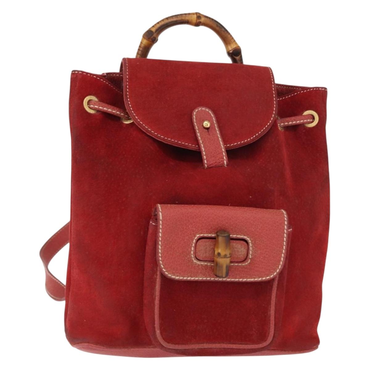 GUCCI Bamboo Backpack Leather Red Gold 003 1956 0030 Auth 153860