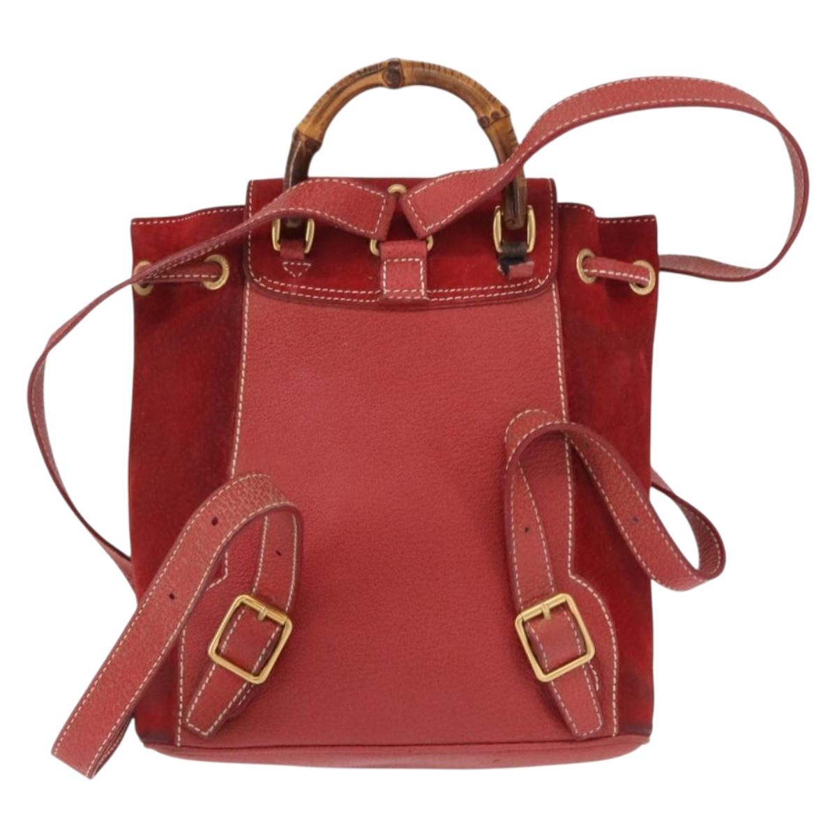 GUCCI Bamboo Backpack Leather Red Gold 003 1956 0030 Auth 153860