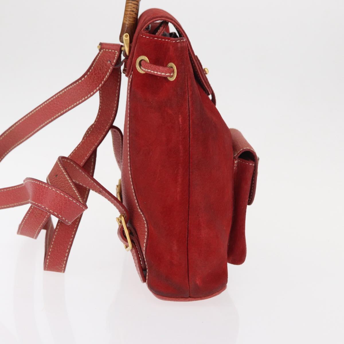 GUCCI Bamboo Backpack Leather Red Gold 003 1956 0030 Auth 153860