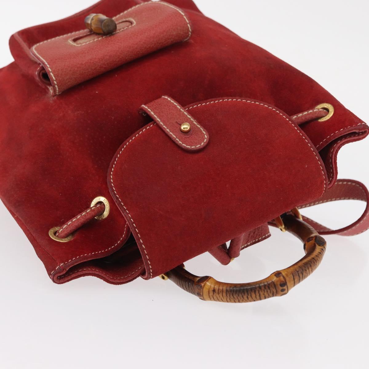 GUCCI Bamboo Backpack Leather Red Gold 003 1956 0030 Auth 153860