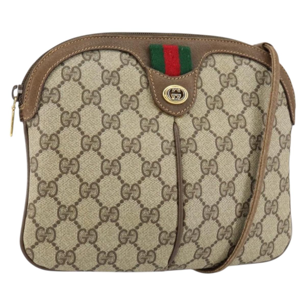 GUCCI GG Supreme Web Sherry Line Bag PVC Beige Gold 904 02 047 Auth 153861