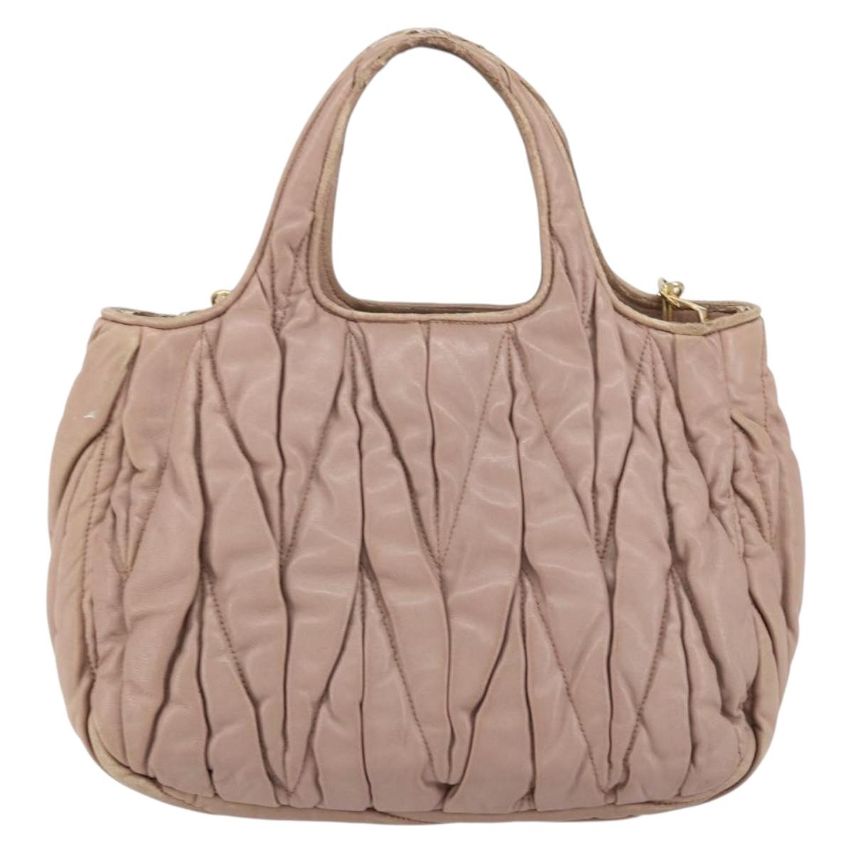 Miu Miu Matelasse Hand Bag Leather 2way Pink Gold Auth 153862