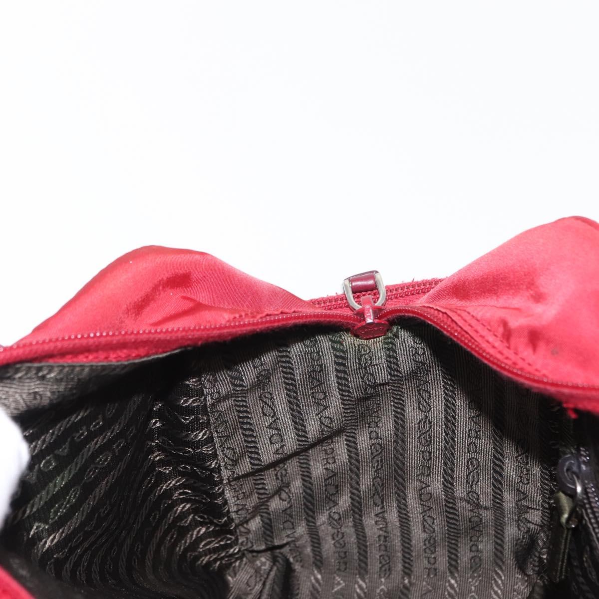 PRADA Tote Bag Nylon Red Silver Auth 153863