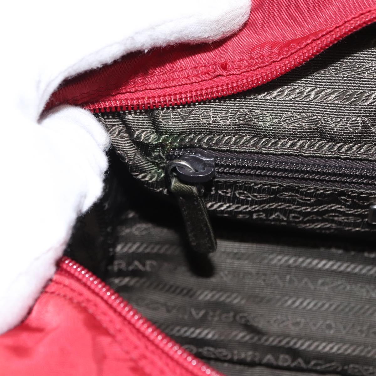 PRADA Tote Bag Nylon Red Silver Auth 153863