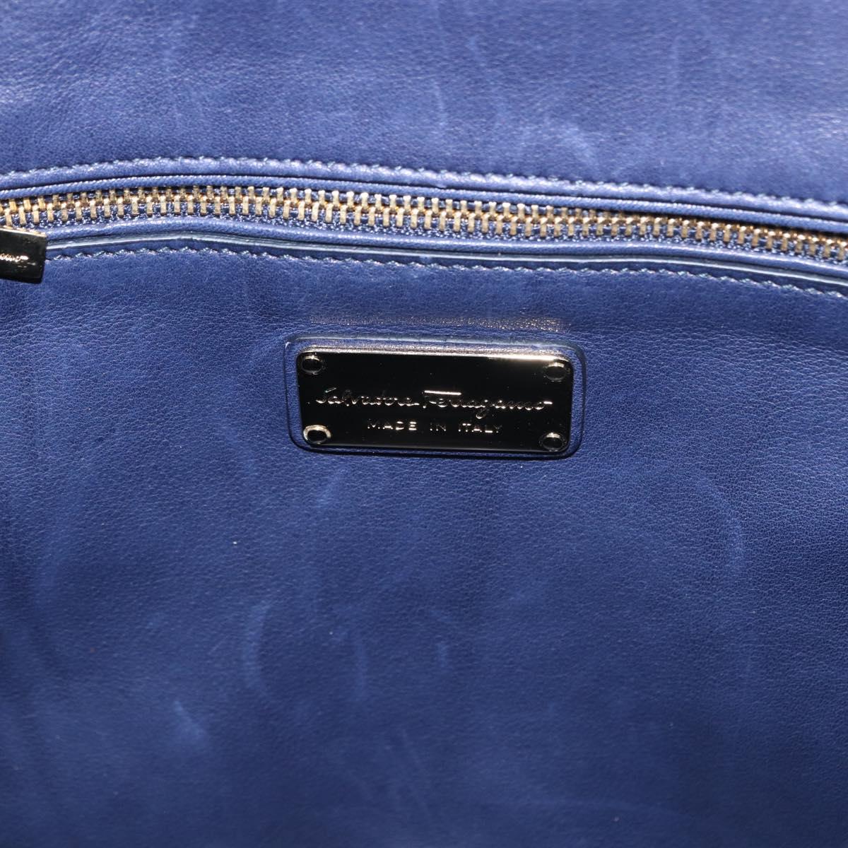 Salvatore Ferragamo Gancini Hand Bag Leather Navy Gold Auth 153865