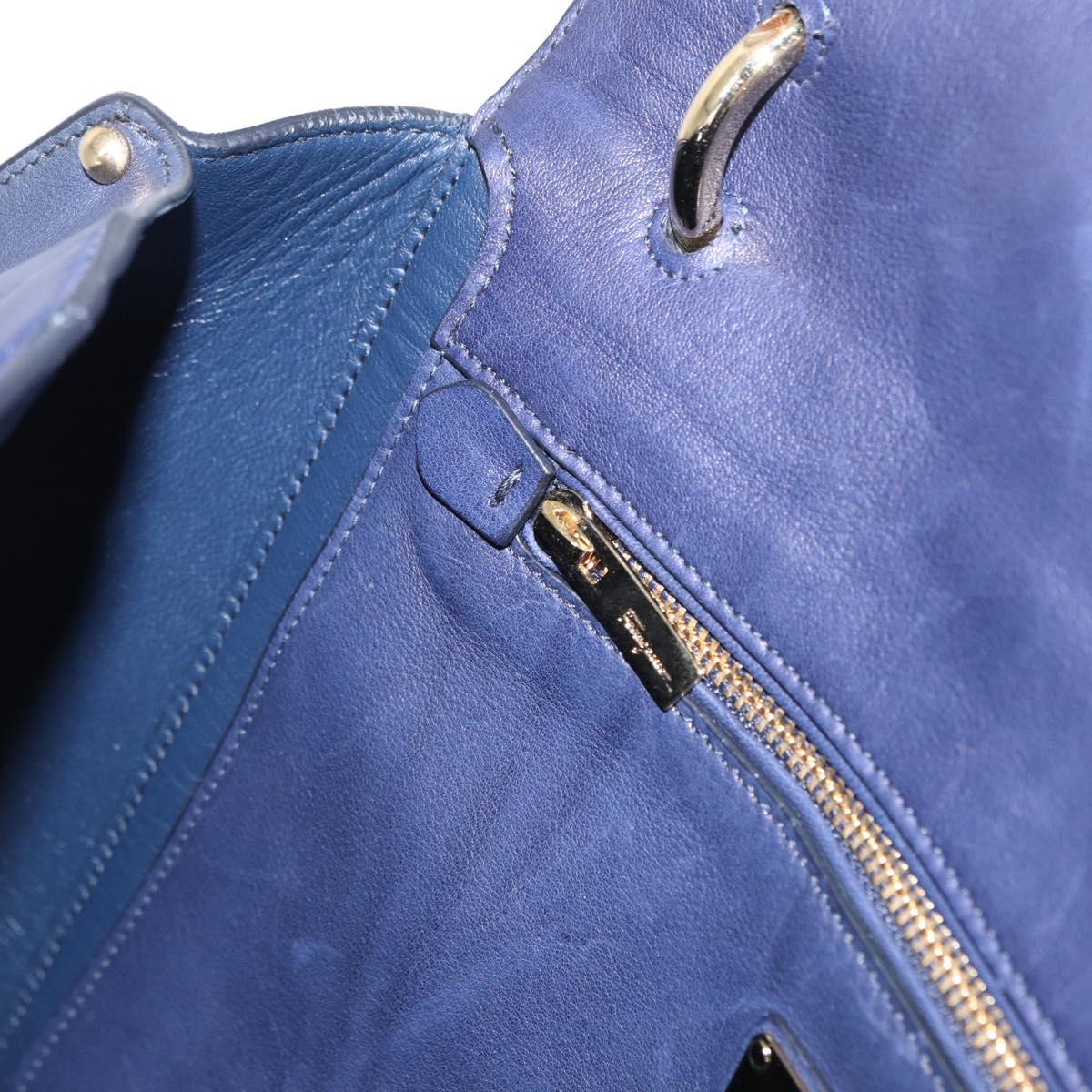 Salvatore Ferragamo Gancini Hand Bag Leather Navy Gold Auth 153865