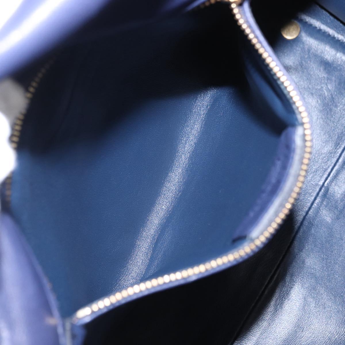 Salvatore Ferragamo Gancini Hand Bag Leather Navy Gold Auth 153865