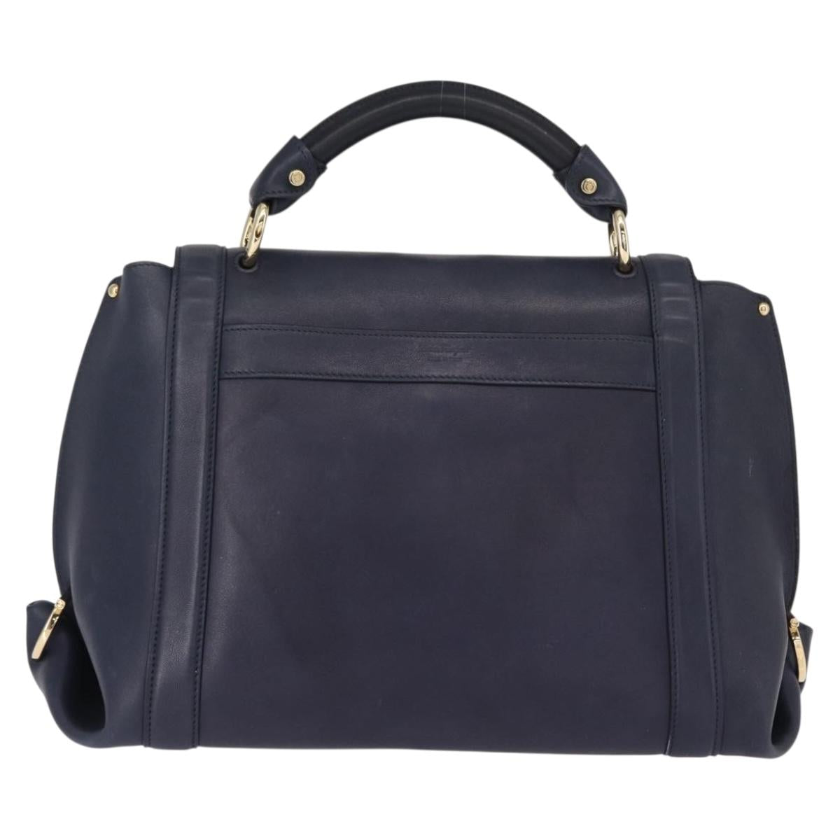 Salvatore Ferragamo Gancini Hand Bag Leather Navy Gold Auth 153865
