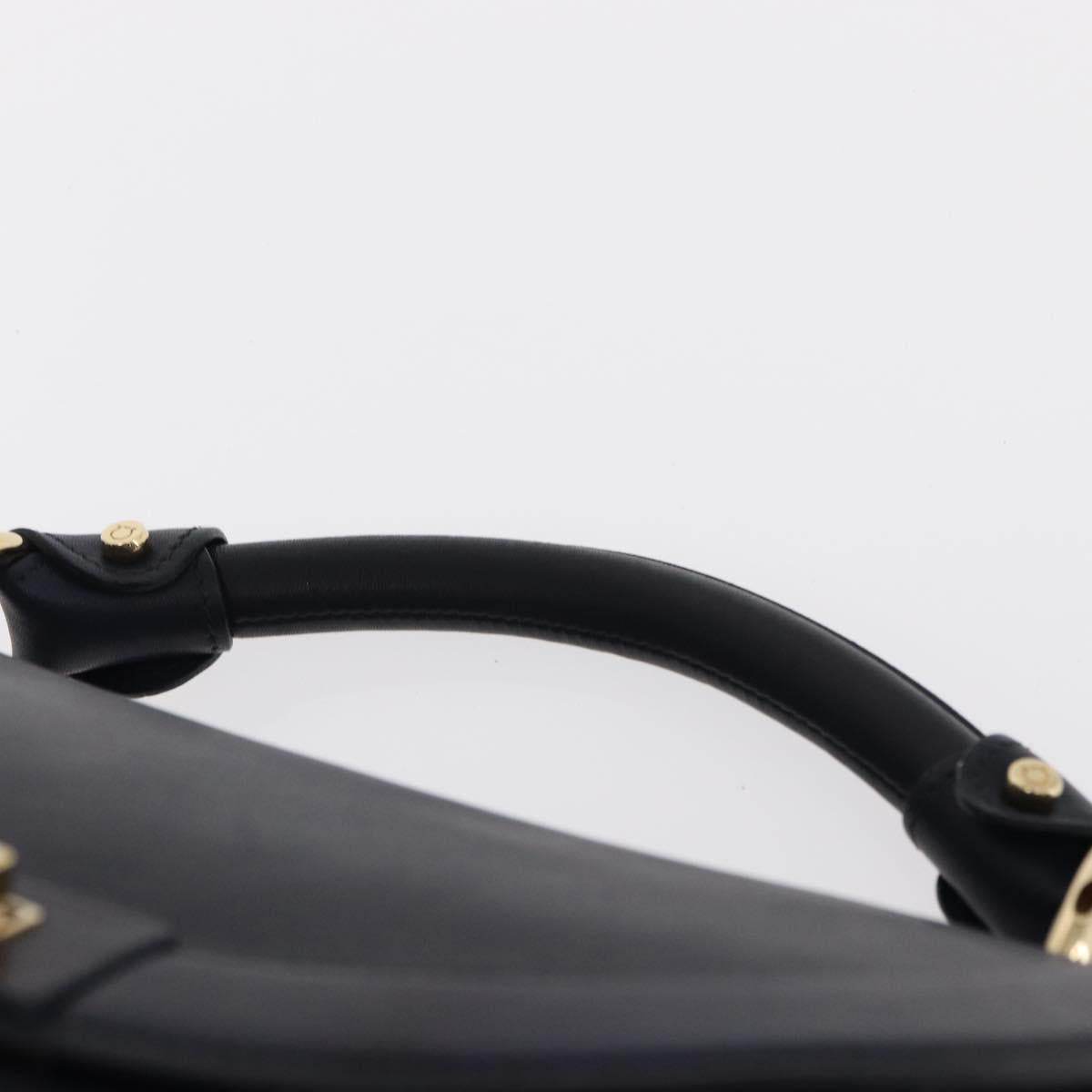 Salvatore Ferragamo Gancini Hand Bag Leather Navy Gold Auth 153865