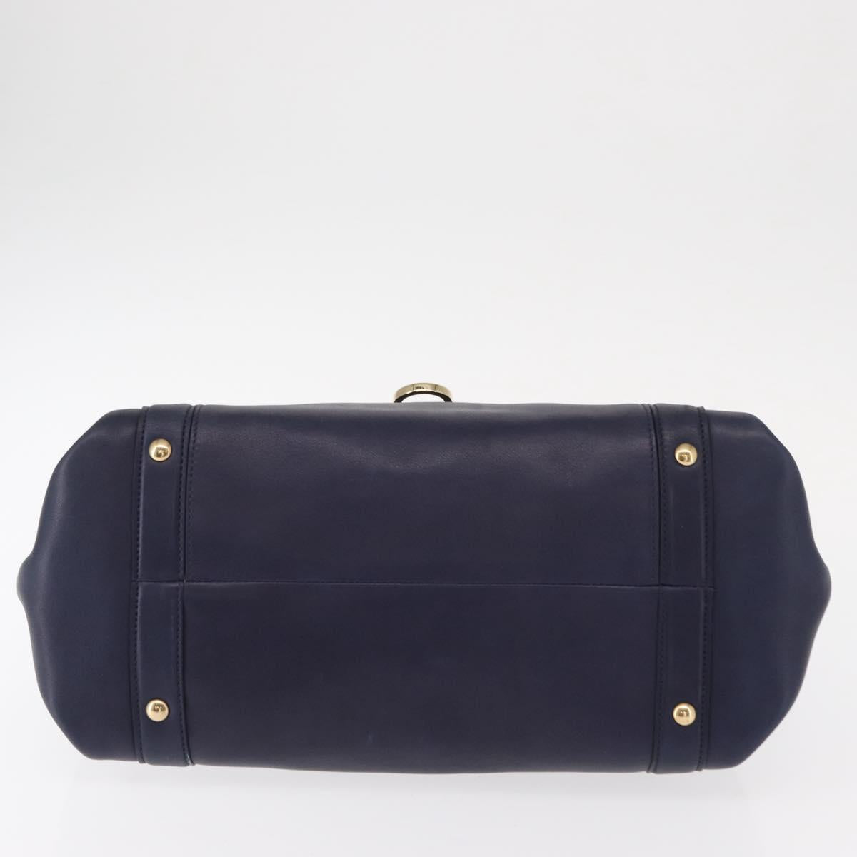 Salvatore Ferragamo Gancini Hand Bag Leather Navy Gold Auth 153865
