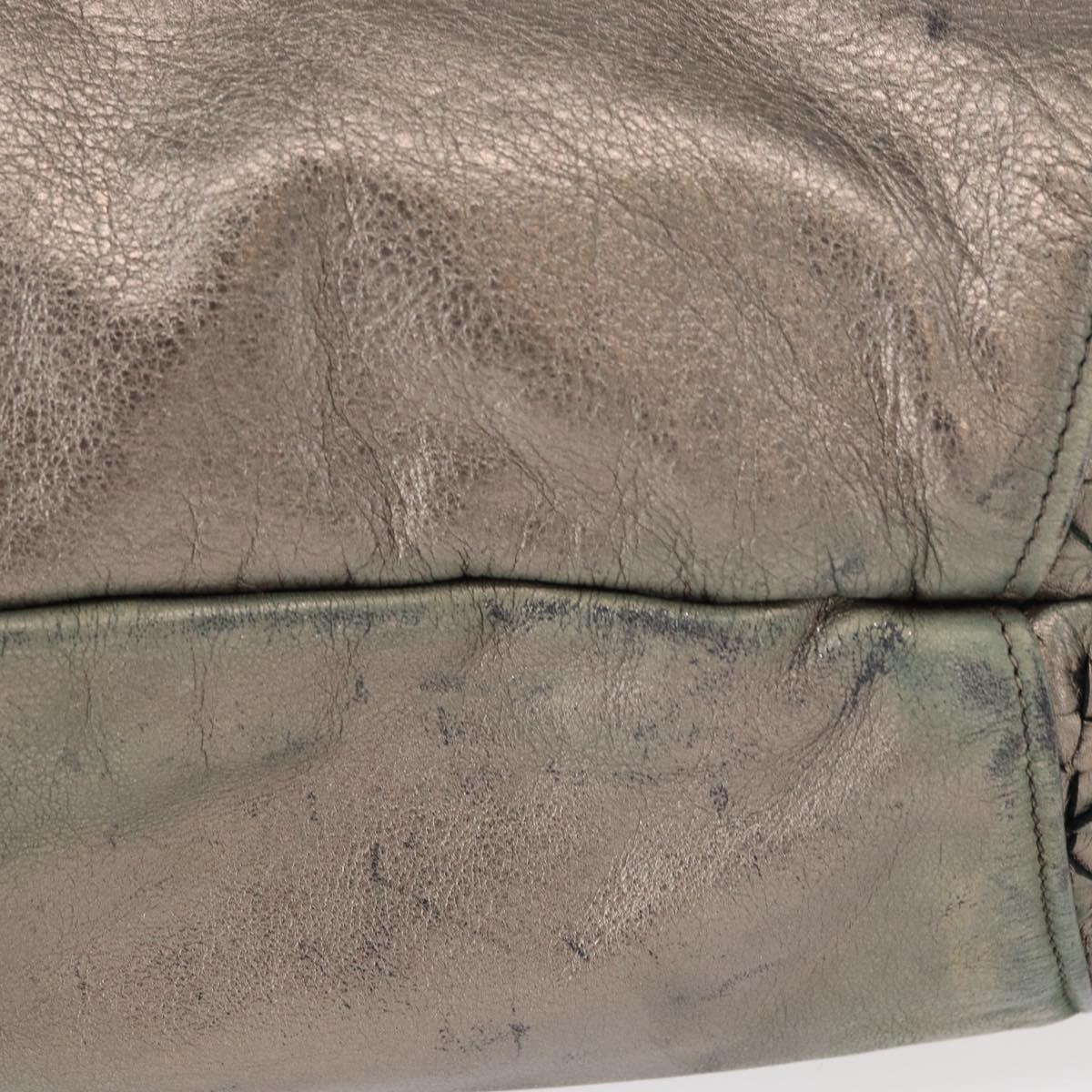 Salvatore Ferragamo Gancini Hand Bag Leather Silver Auth 153866