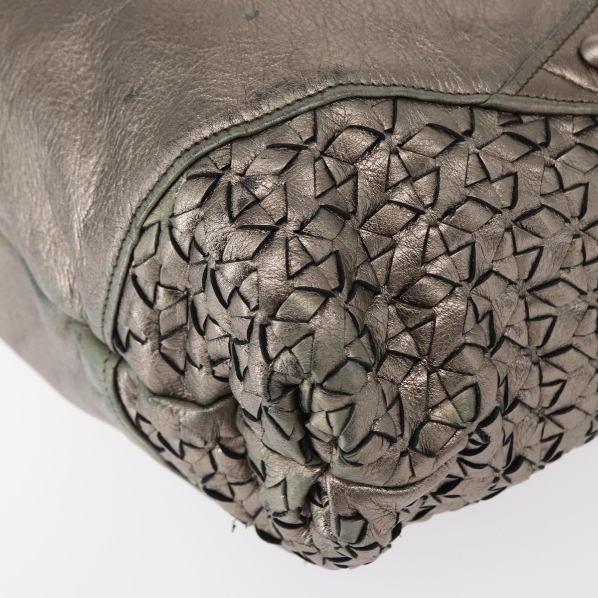 Salvatore Ferragamo Gancini Hand Bag Leather Silver Auth 153866