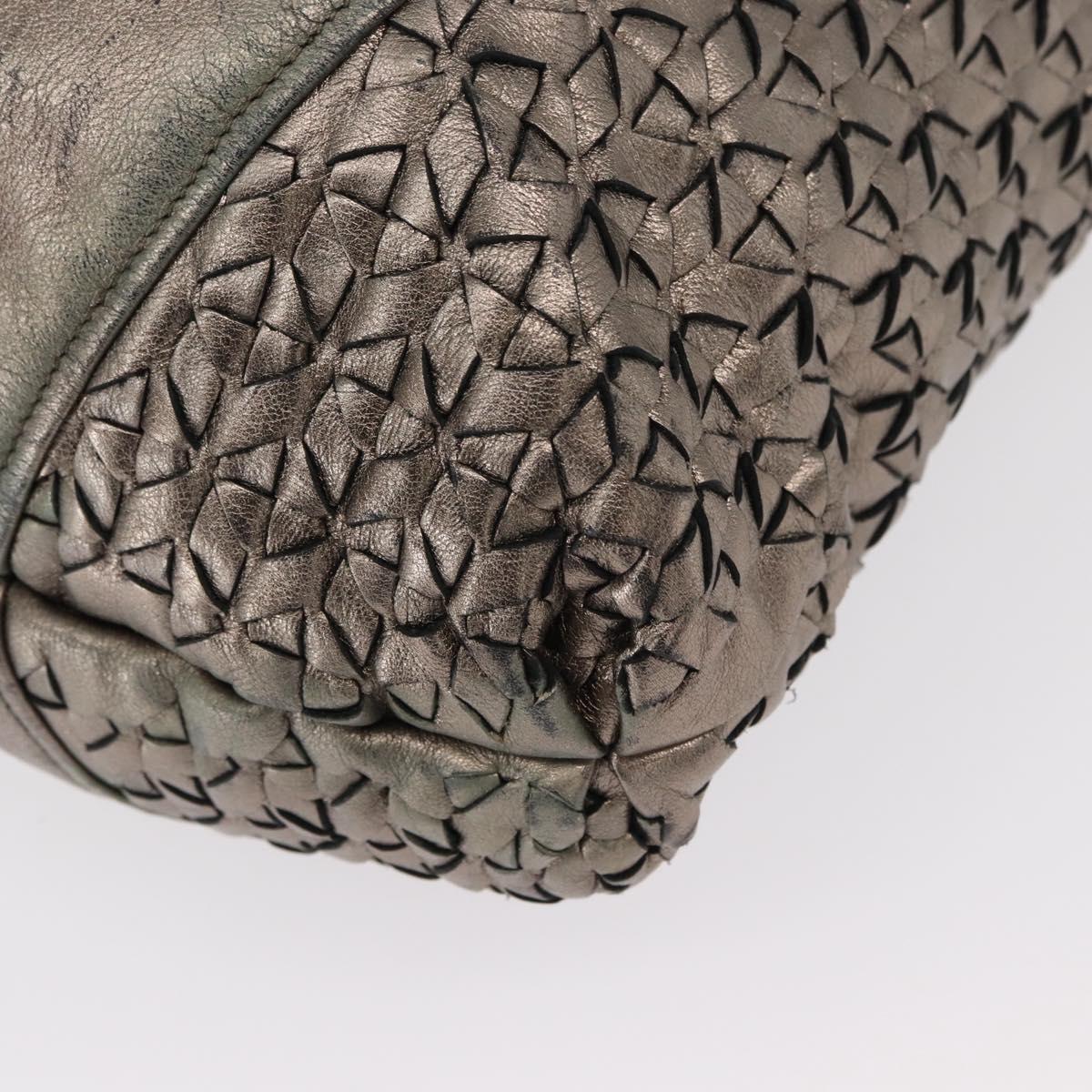 Salvatore Ferragamo Gancini Hand Bag Leather Silver Auth 153866