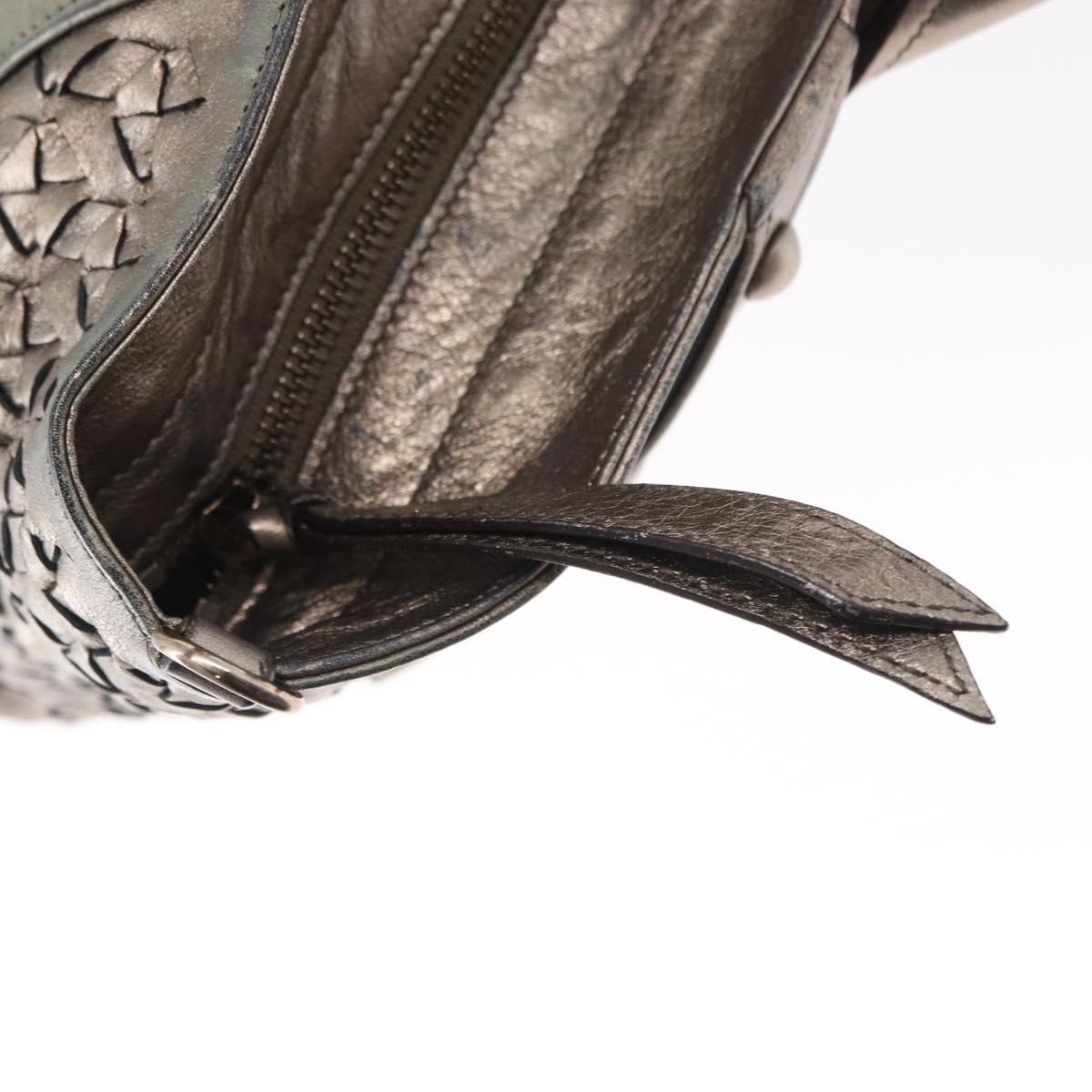 Salvatore Ferragamo Gancini Hand Bag Leather Silver Auth 153866