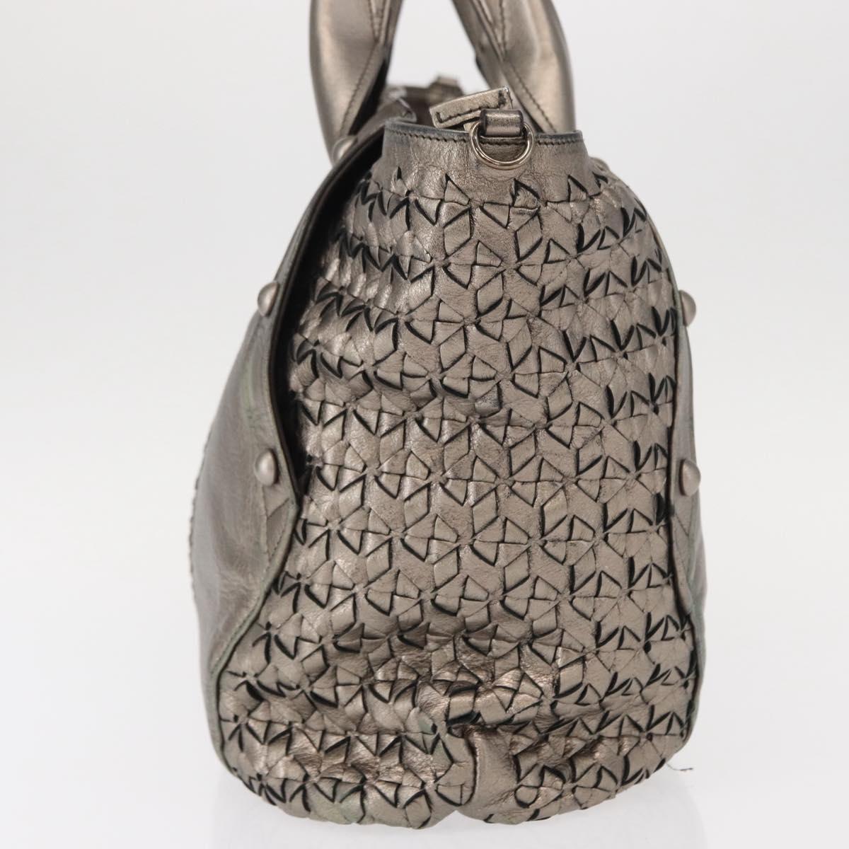 Salvatore Ferragamo Gancini Hand Bag Leather Silver Auth 153866