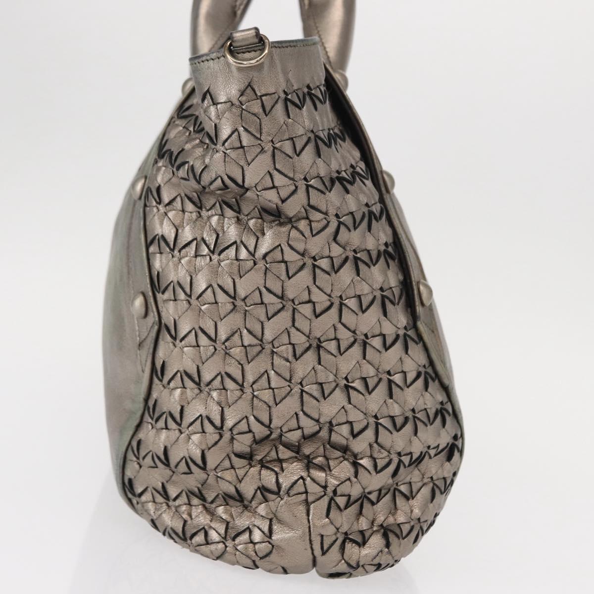 Salvatore Ferragamo Gancini Hand Bag Leather Silver Auth 153866