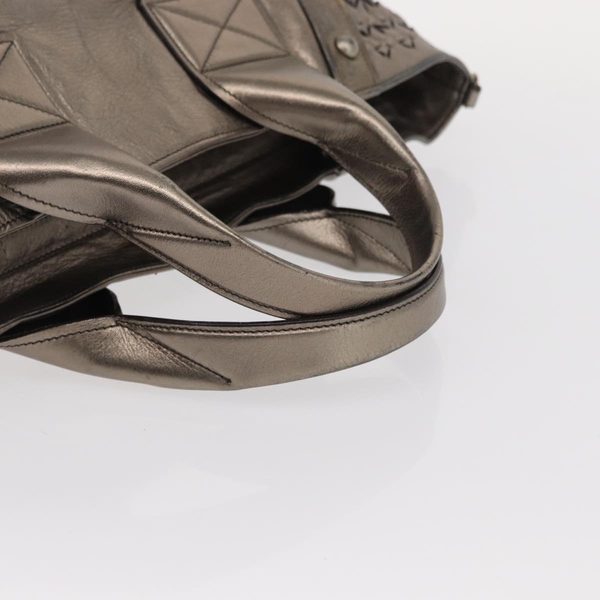 Salvatore Ferragamo Gancini Hand Bag Leather Silver Auth 153866