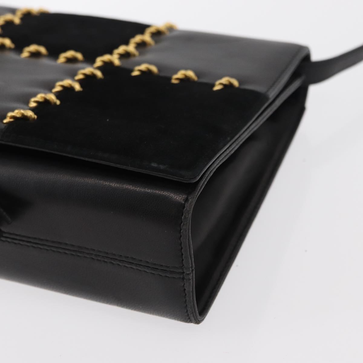 Salvatore Ferragamo Shoulder Bag Leather Black Gold Auth 153867