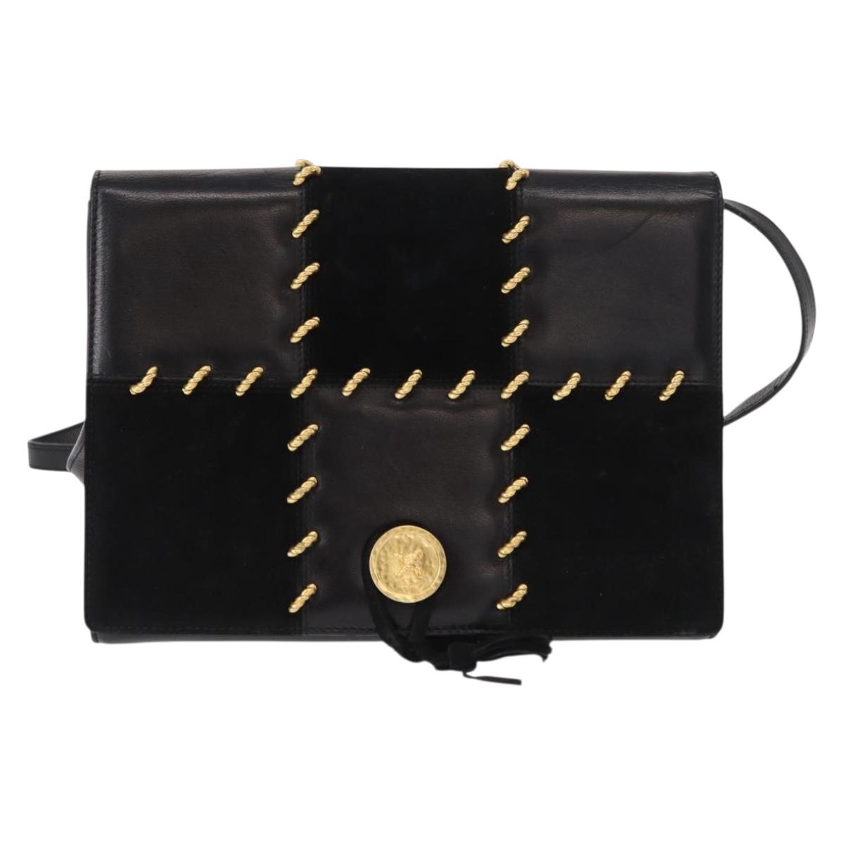 Salvatore Ferragamo Shoulder Bag Leather Black Gold Auth 153867