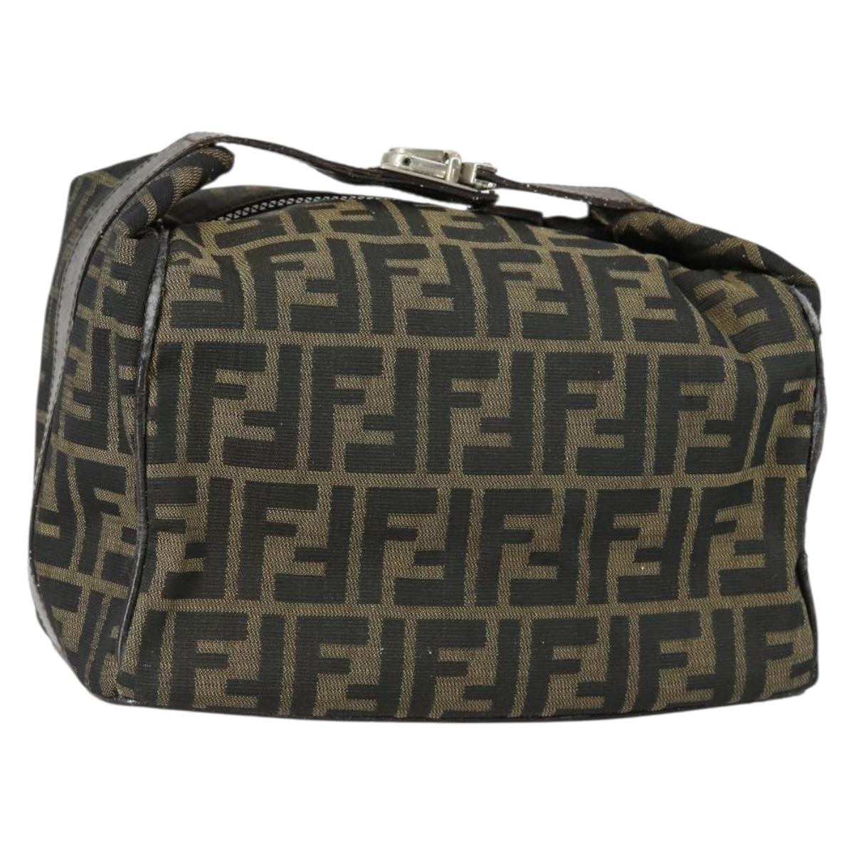 FENDI Zucca Canvas Vanity Pouch Black Brown Auth 153872