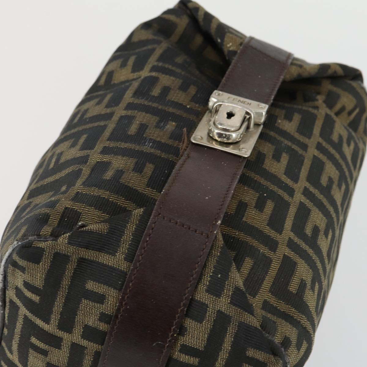 FENDI Zucca Canvas Vanity Pouch Black Brown Auth 153872