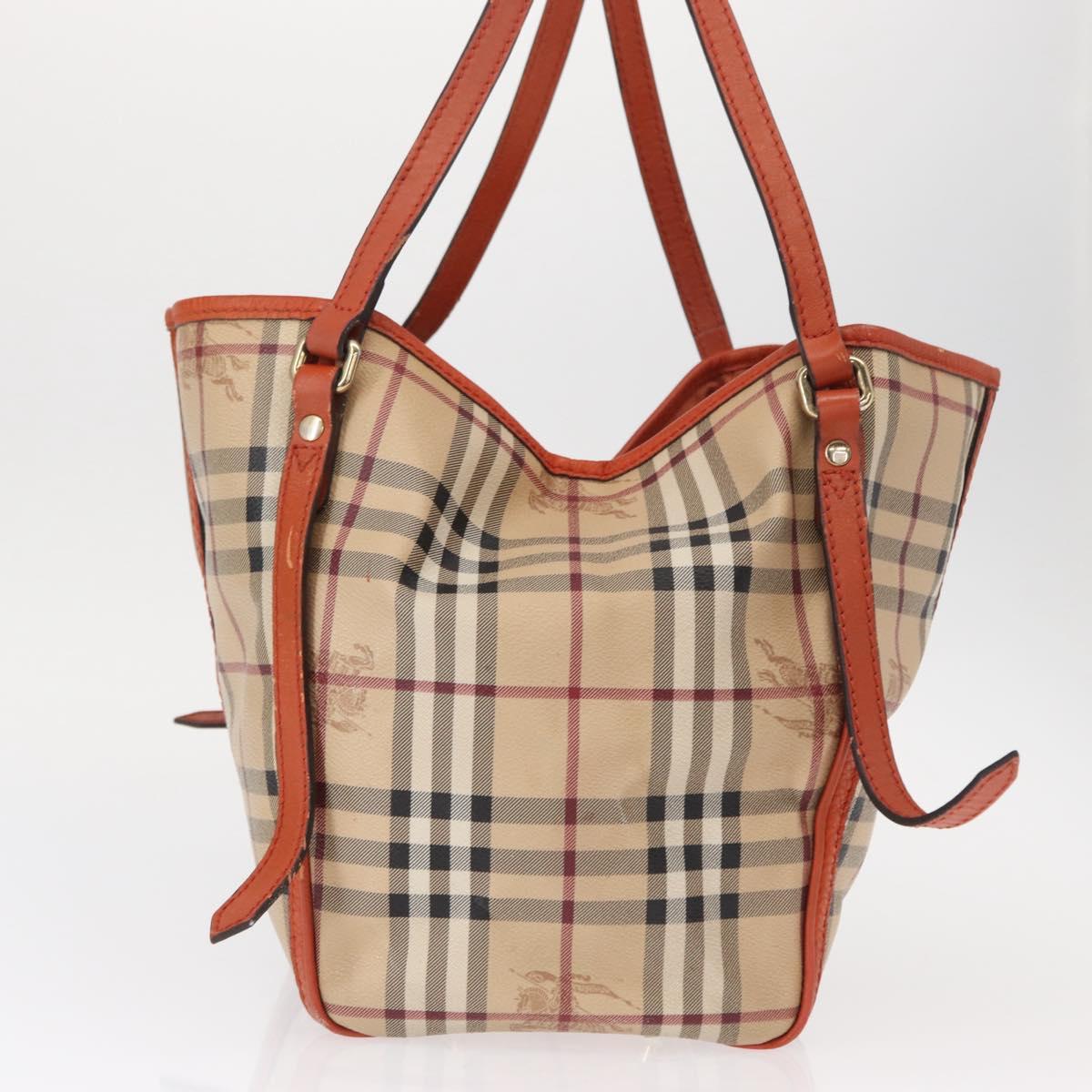BURBERRY Nova Check Tote Bag PVC Beige Gold Auth 153873