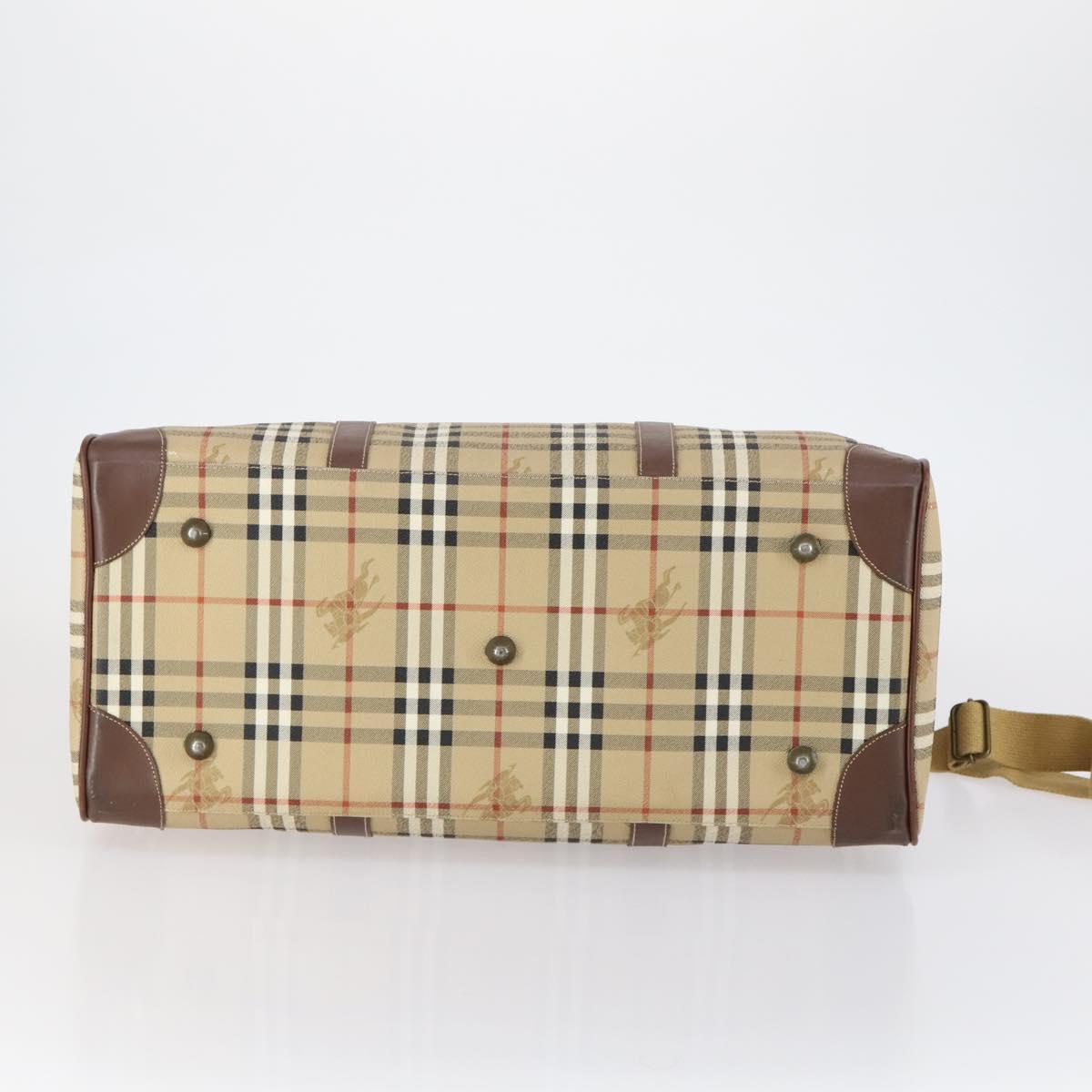 Burberrys Nova Check Boston Bag PVC 2way Beige Gold Auth 153874