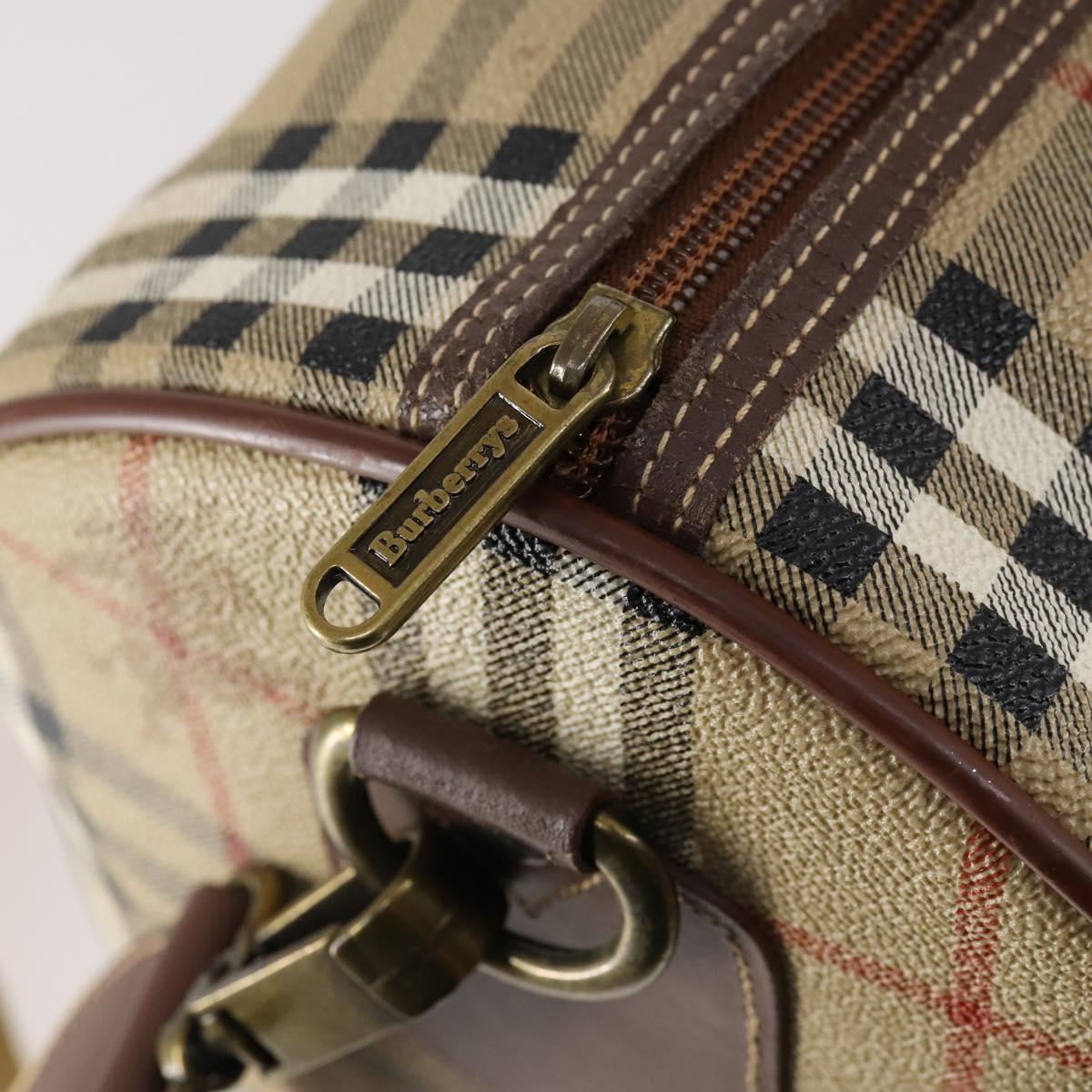 Burberrys Nova Check Boston Bag PVC 2way Beige Gold Auth 153874