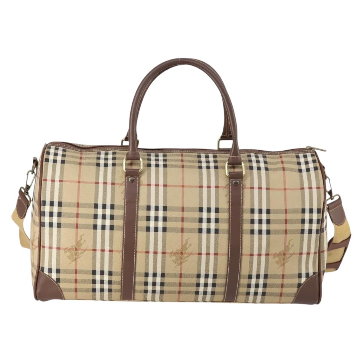 Burberrys Nova Check Boston Bag PVC 2way Beige Gold Auth 153874
