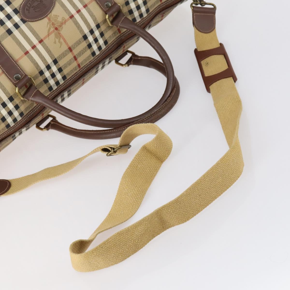 Burberrys Nova Check Boston Bag PVC 2way Beige Gold Auth 153874