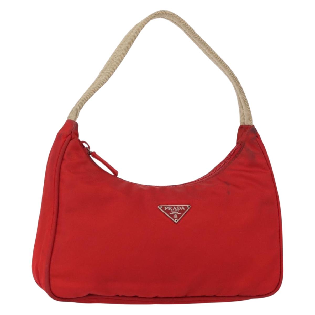 PRADA Hand Bag Nylon Red Auth 153880