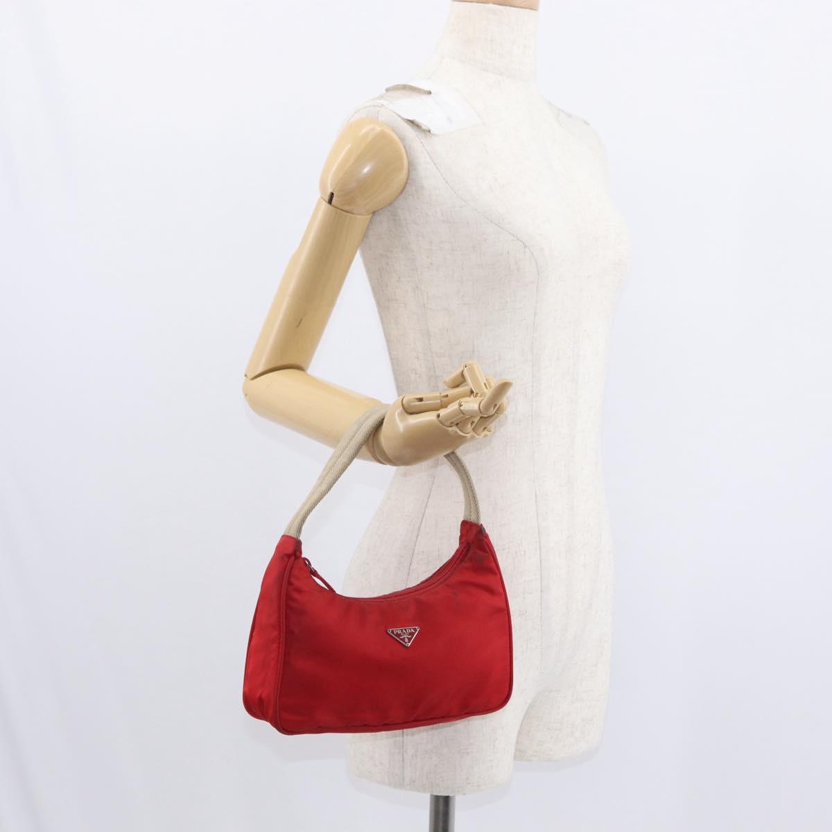 PRADA Hand Bag Nylon Red Auth 153880
