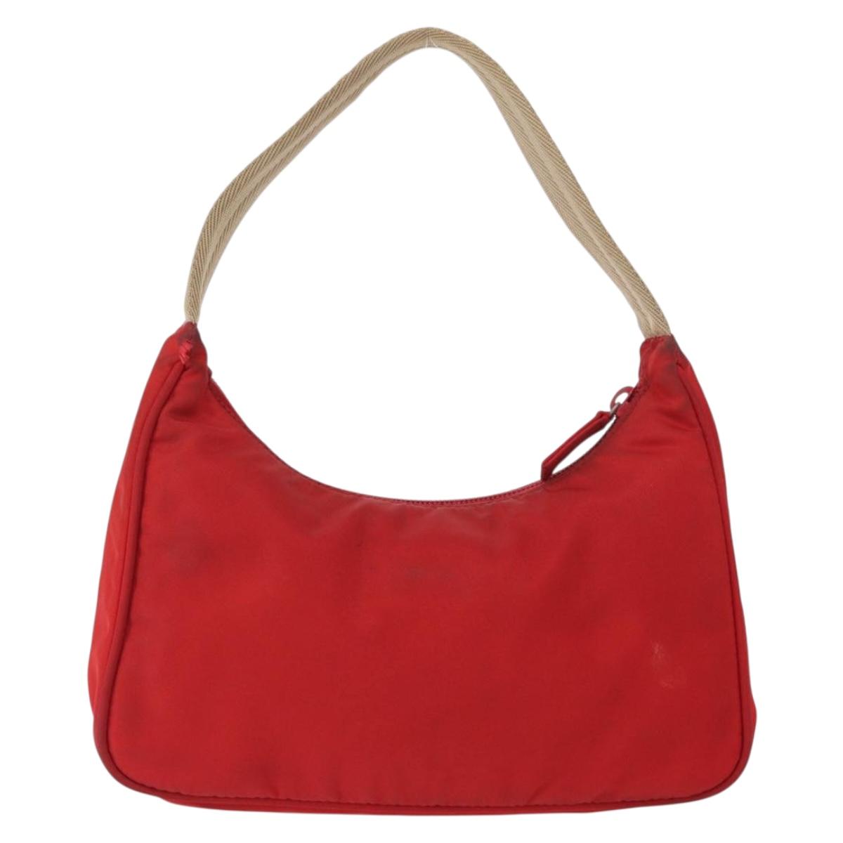 PRADA Hand Bag Nylon Red Auth 153880