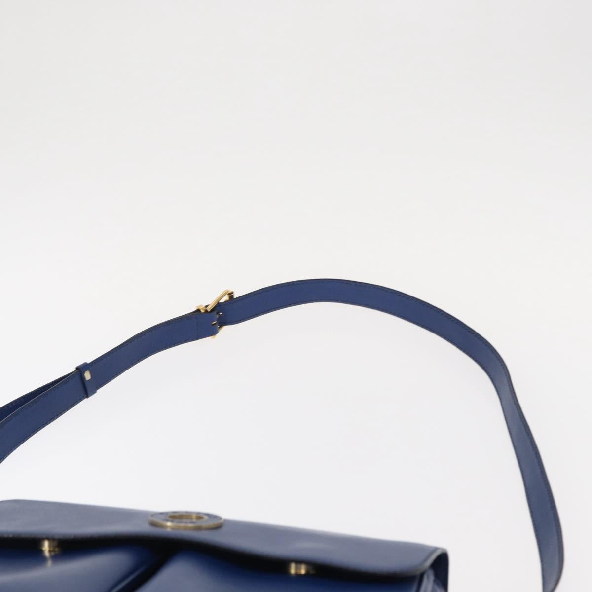 CELINE Circle Shoulder Bag Leather Blue Gold Auth 153882V