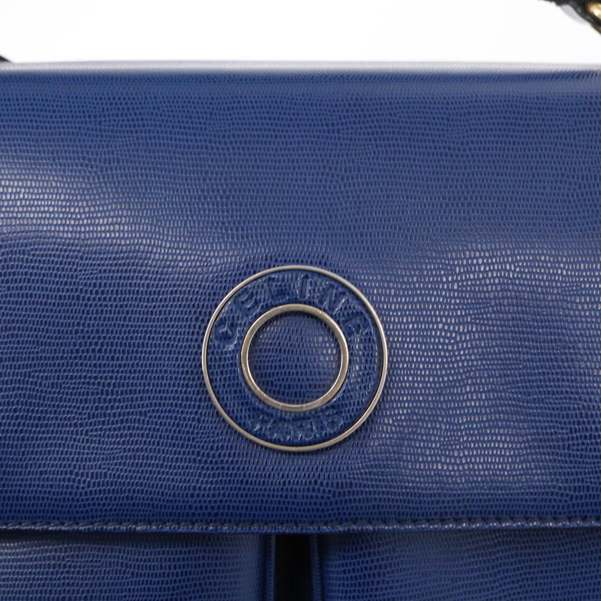 CELINE Circle Shoulder Bag Leather Blue Gold Auth 153882V