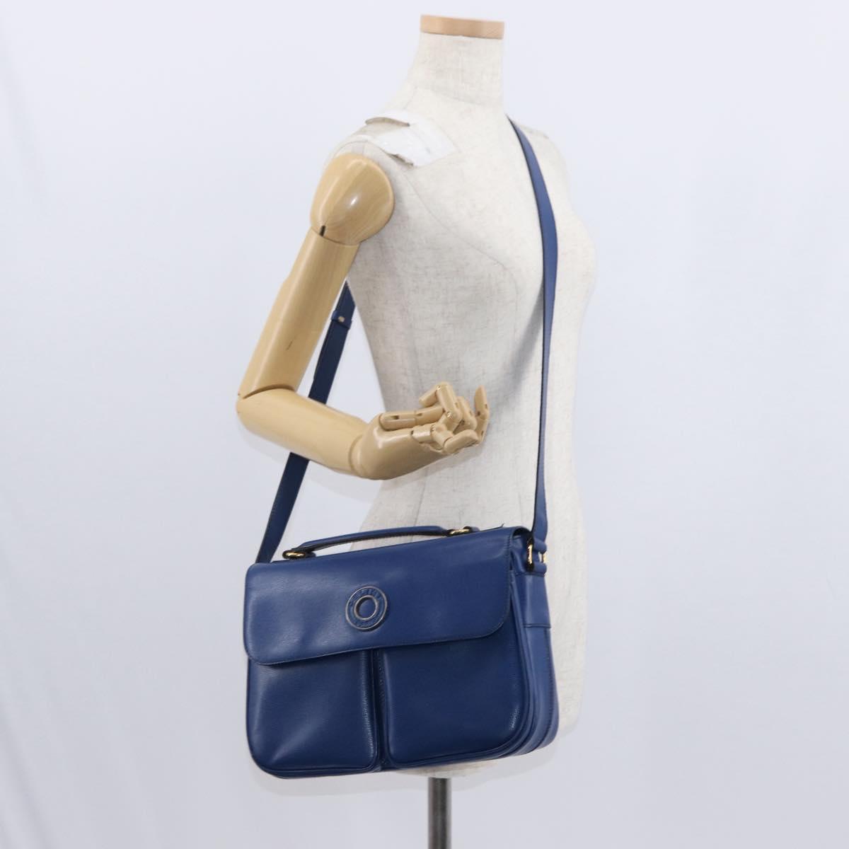 CELINE Circle Shoulder Bag Leather Blue Gold Auth 153882V
