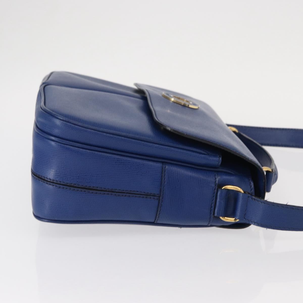 CELINE Circle Shoulder Bag Leather Blue Gold Auth 153882V