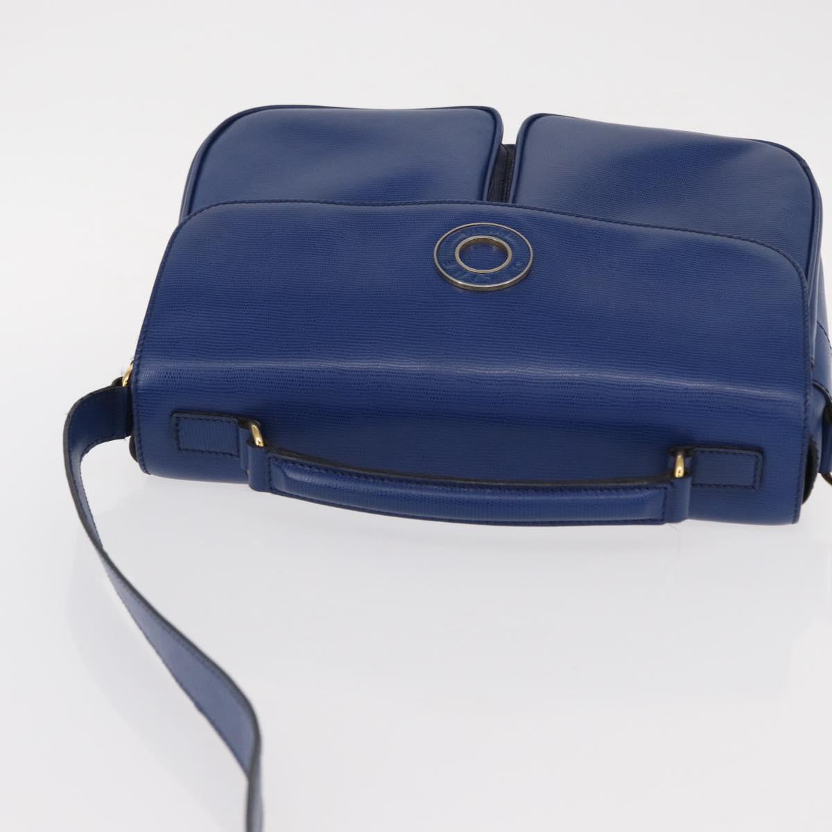 CELINE Circle Shoulder Bag Leather Blue Gold Auth 153882V