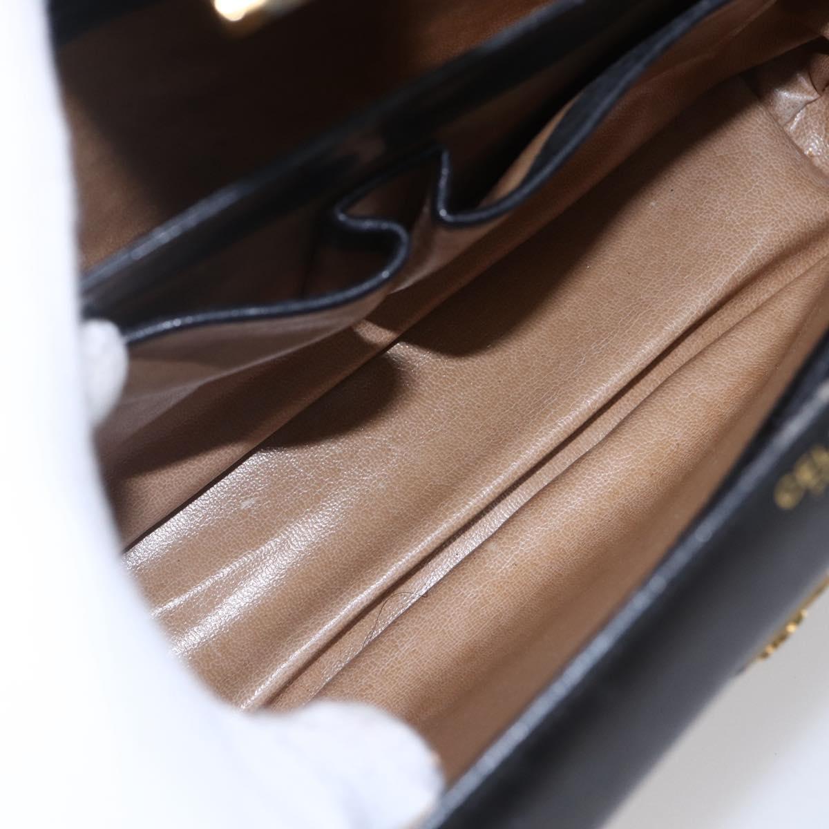 CELINE Shoulder Bag Leather Black Gold Auth 153884