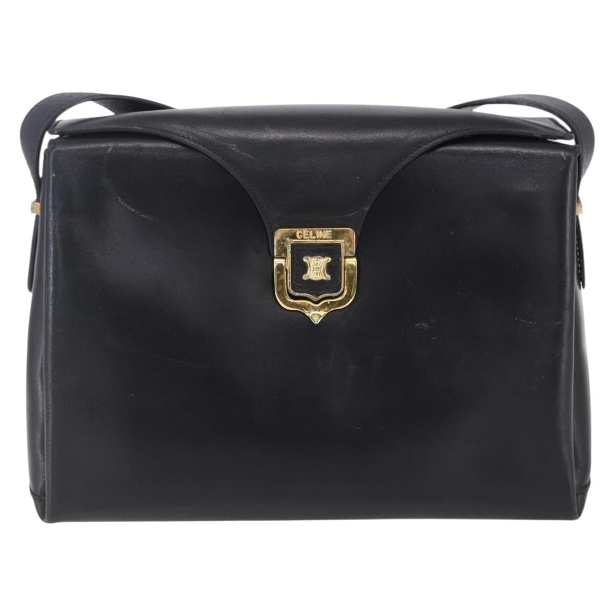CELINE Shoulder Bag Leather Black Gold Auth 153884
